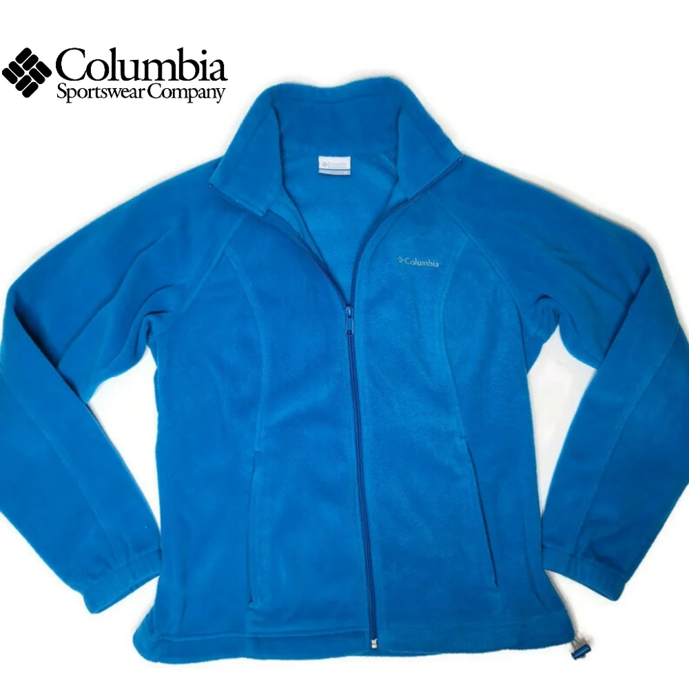 Columbia fleece blue full zip mock neck sweater jacket has pockets size medium - Picture 1 of 6